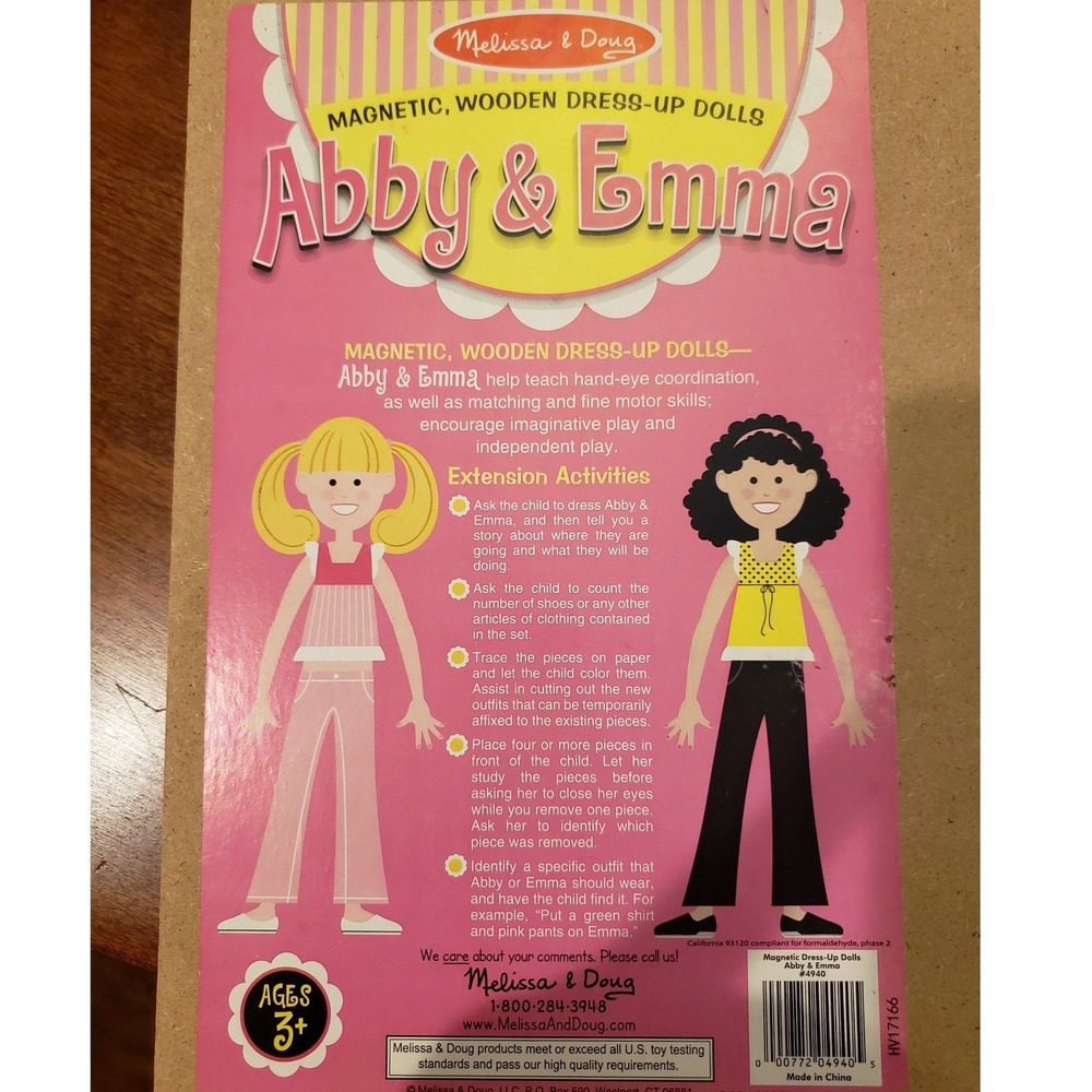Melissa &‎ Doug Magnetic Wooden Dress Up Dolls Abby Emma Playset New